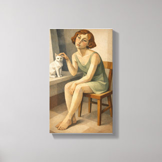 MÄDCHEN MIT IHRER KATZE LEINWANDDRUCK