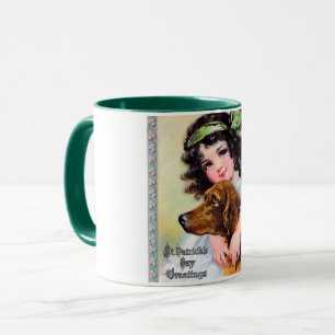 Mädchen mit Irish Setter Dog, Saint Patrick's Day Tasse