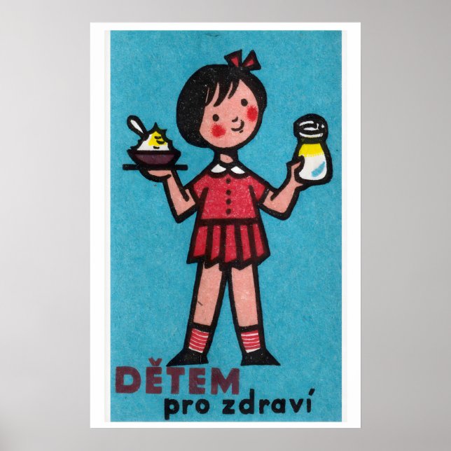 Mädchen mit Joghurt im roten Kleid - Matchbox-Druc Poster (Vorne)