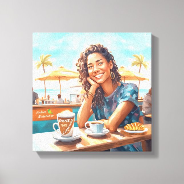 Mädchen mit Kaffeepause Leinwanddruck (Vorderseite)