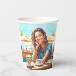 Mädchen mit Kaffeepause Pappbecher