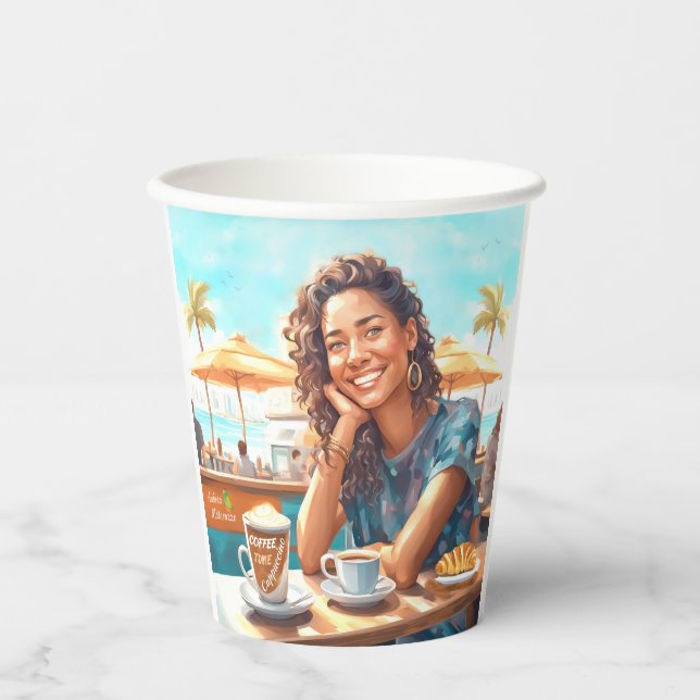 Mädchen mit Kaffeepause Pappbecher (Vorderseite)