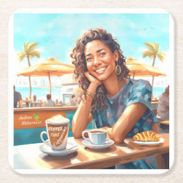 Mädchen mit Kaffeepause Rechteckiger Pappuntersetzer