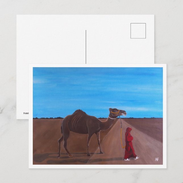Mädchen mit Kamel Gemälde von Alfred Fox Postkarte (Vorne/Hinten)