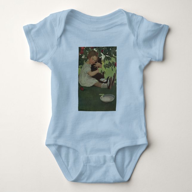 Mädchen mit Kätzchen Baby Strampler (Vorderseite)