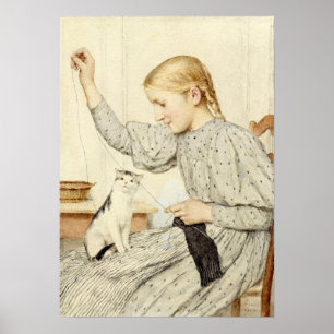Mädchen mit Katze, Albert Anker Poster