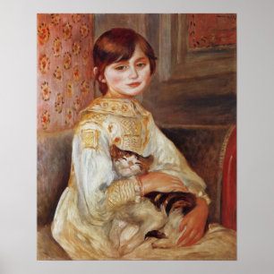 Mädchen mit Katze, Auguste Renoir Poster