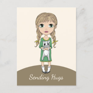 Mädchen mit Katze, die Schläger schickt Postkarte