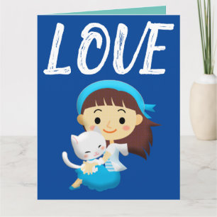 MÄDCHEN MIT KATZE-LIEBE GEBURTSTAG GROSSE KARTEN