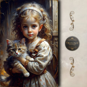 Mädchen mit Katze Vintage-Decoupage Seidenpapier