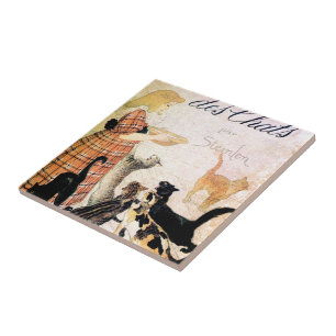 Mädchen mit Katzen, Alexandre Steinlen Fliese