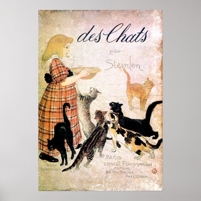 Mädchen mit Katzen, Alexandre Steinlen Poster (Vorne)