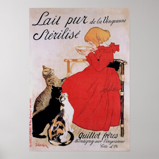 Mädchen mit Katzen, Alexandre Steinlen Poster (Vorne)