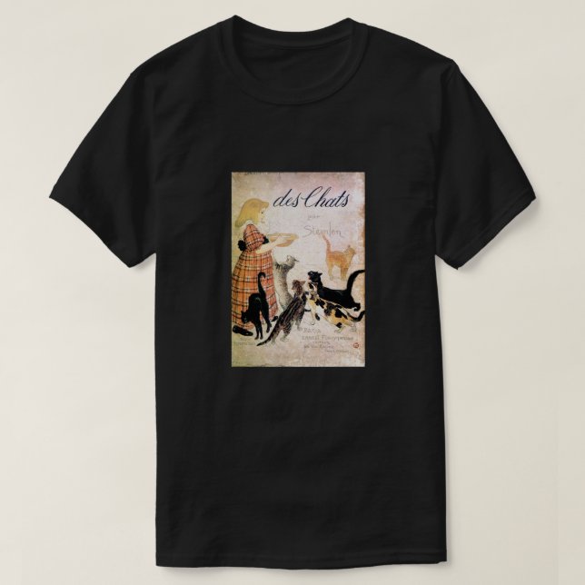Mädchen mit Katzen, Alexandre Steinlen T-Shirt (Design vorne)