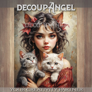 Mädchen mit Katzen-Decoupage Seidenpapier