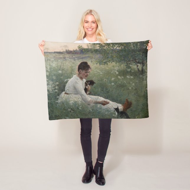 Mädchen mit Katzen in einer Sommerlandschaft (Kätz Fleecedecke (Beispiel)