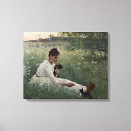 Mädchen mit Katzen in einer Sommerlandschaft (Kätz Leinwanddruck