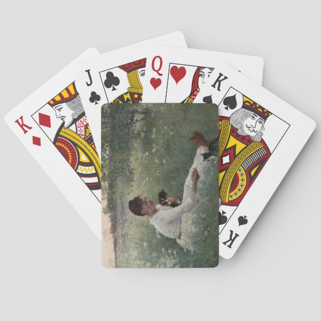 Mädchen mit Katzen in einer Sommerlandschaft (Kätz Spielkarten (Rückseite)