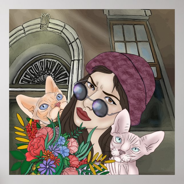 Mädchen mit Katzen Print, Value Poster Paper (Matt (Vorne)