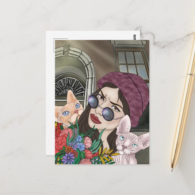 Mädchen mit Katzen Print, Value Poster Paper (Matt Postkarte (Vorderseite/Rückseite Beispiel)
