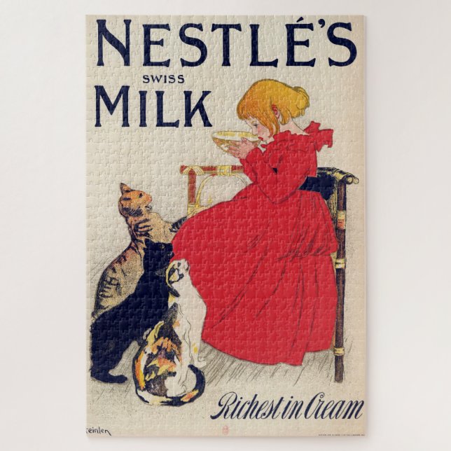 Mädchen mit Katzen, Vintage Poster, Alexandre Stei Puzzle (Vertikal)