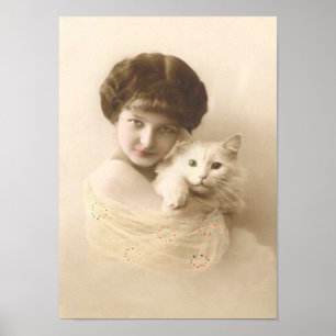 Mädchen mit katzenloser Vintager Kunst Poster