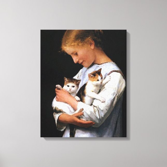 Mädchen mit Kittens, Albert Anker Leinwanddruck (Vorderseite)
