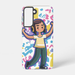 Mädchen mit Kopfhörern, die selbstbewusst spielen Samsung Galaxy Hülle