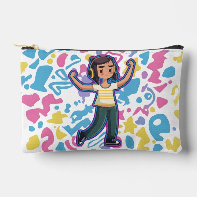 Mädchen mit Kopfhörern, die selbstbewusst spielen  Zubehörtasche (Vorderseite)