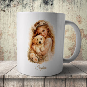 Mädchen mit Labrador-Welpe Kaffeetasse