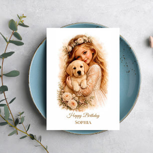 Mädchen mit Labrador-Welpe Karte
