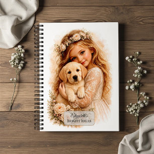 Mädchen mit Labrador-Welpe Notizbuch