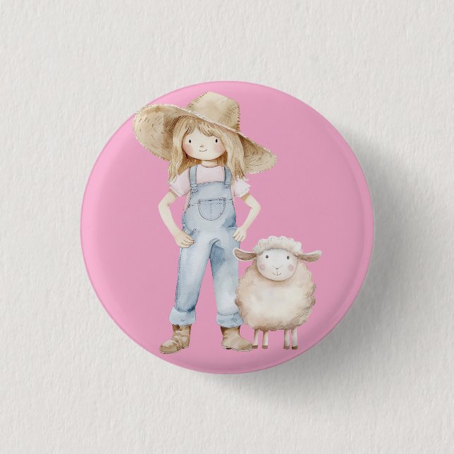 Mädchen mit Lamm Button (Vorderseite)