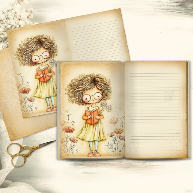 Mädchen mit Launen Vintage-Junk-Journal-Seite (Von Creator hochgeladen)