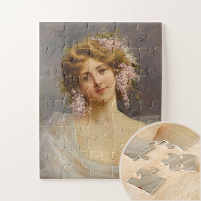 Mädchen mit Lilacs, Achille Beltrame Art Puzzle (Von Creator hochgeladen)