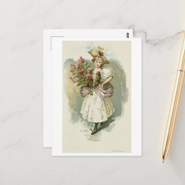 Mädchen mit Lilacs, Louis Prang Postkarte (Vorderseite/Rückseite Beispiel)