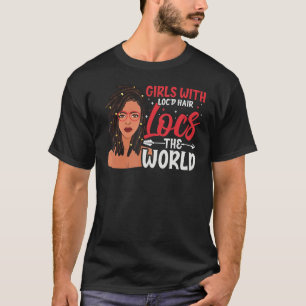 Mädchen mit Lockenhaar macht die Welt zur Schwarze T-Shirt
