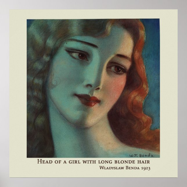 Mädchen mit Long Blonde Hair von Wladyslaw Benda Poster (Vorne)