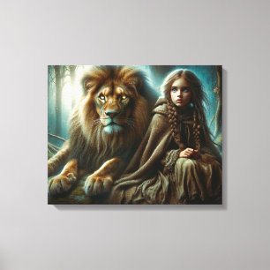 Mädchen mit Löwe Leinwanddruck