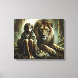 Mädchen mit Löwe Leinwanddruck
