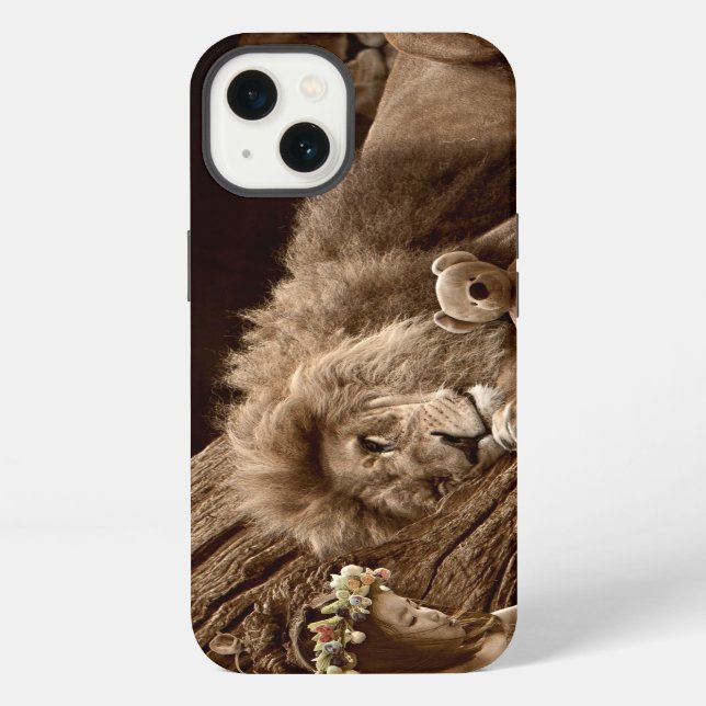 Mädchen mit Löwe und Teddybär iPhone Hülle (Rückseite)