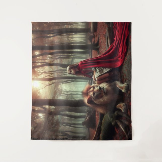 Mädchen mit Löwe Wandteppich (Vorderseite)