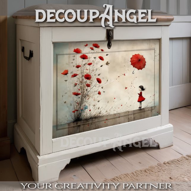 Mädchen mit Mohnchen und rotem Regenschirm - Deco  Seidenpapier (Von Creator hochgeladen)