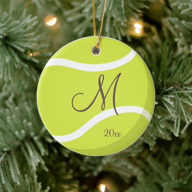 Mädchen mit Monogramm Tennis Keramik Ornament (Baum)