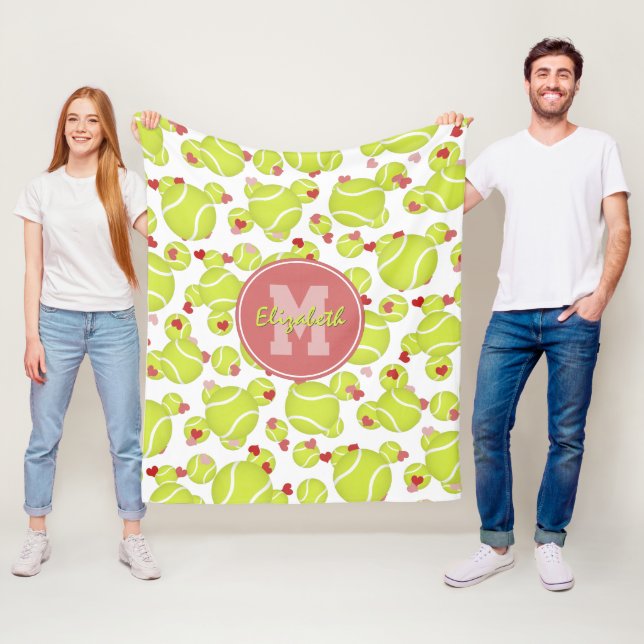 Mädchen mit Monogramm Tennisbälle Herz Muster Fleecedecke (Beispiel)