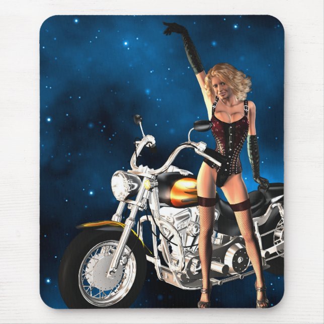 Mädchen mit Motorrad Mousepad (Vorne)