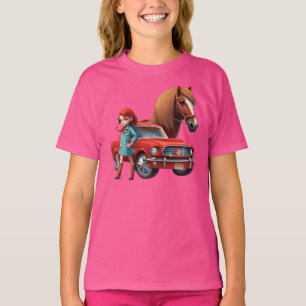 Mädchen mit Mustang Car Horse T-Shirt