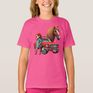 Mädchen mit Mustang Car Horse T-Shirt