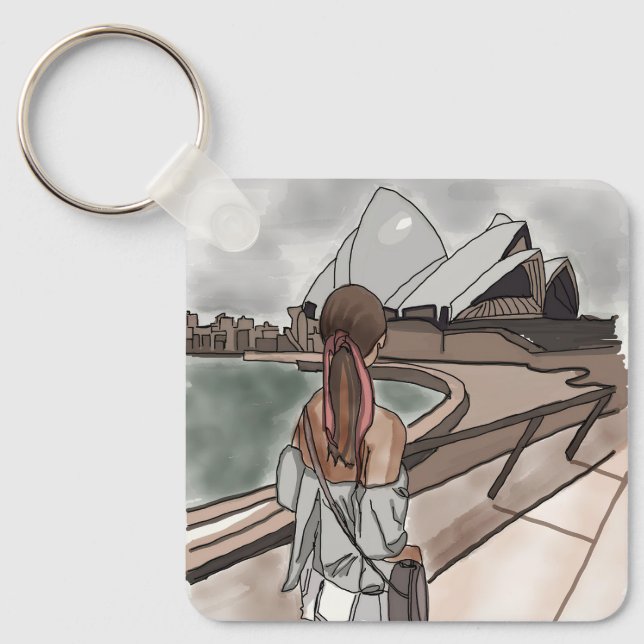 Mädchen mit Opernhaus in Sydney . Schlüsselanhänger (Vorderseite)