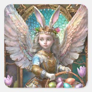 Mädchen mit Osterhasen-Engel-Kostüm Quadratischer Aufkleber
